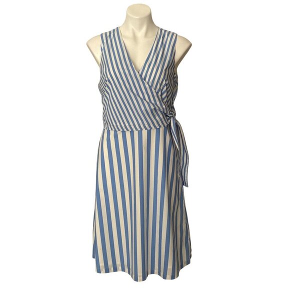 Ann Taylor Striped Poplin Wrap Dress, Blue White Women's Size 8 - Picture 3 of 12